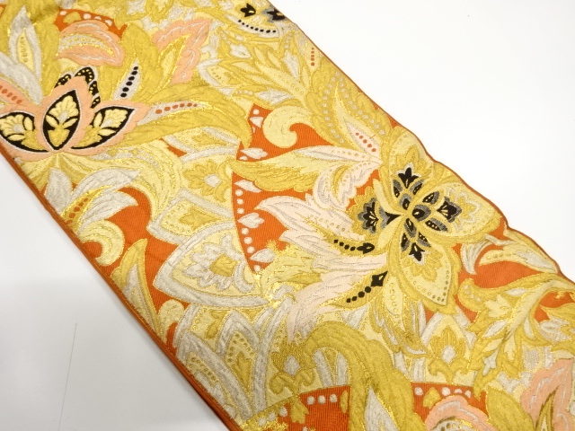 JAPANESE KIMONO / ANTIQUE FUKURO OBI / WOVEN CHINESE FLOWERS